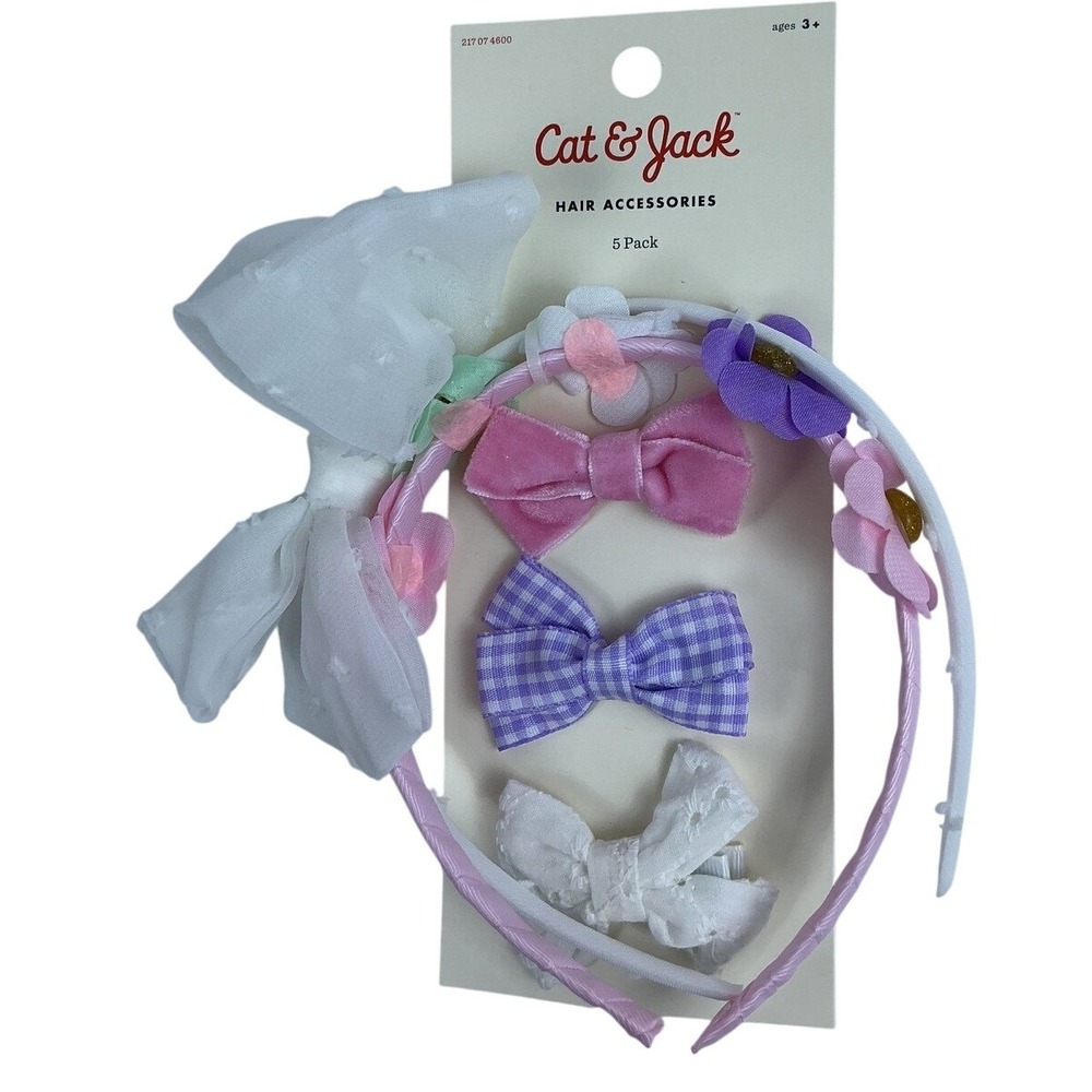 Cat & Jack Hair Accessories 5-Pack‎ Headbands Bows Clips For Kids Girls
